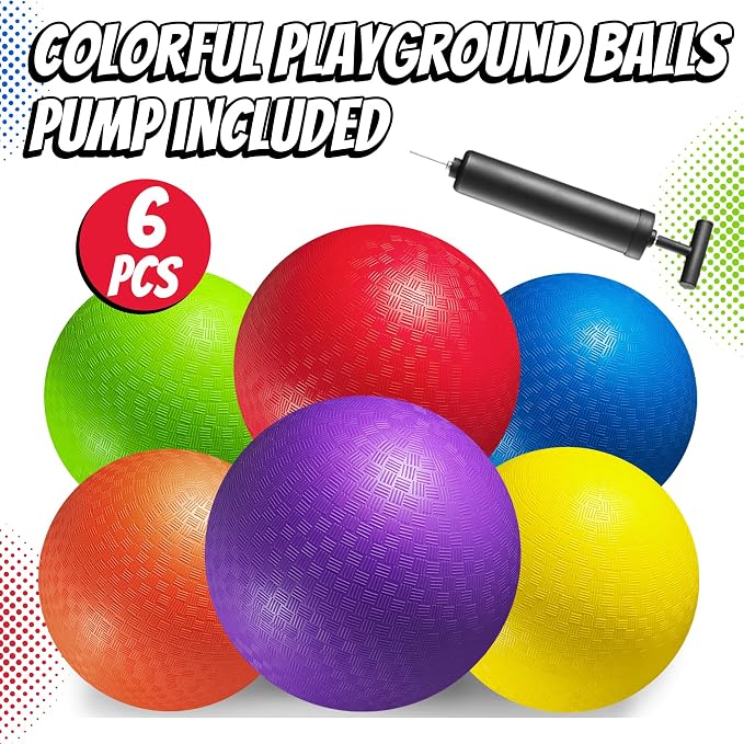 Playbolt 7-inch Dodgeballs For Kids & Adults (6 Pack) - Rubber Kickball Playground Four Square Balls With Pump - Colorful Indoor Or Outdoor Play Sports Balls For School PE Class, Recess, Backyard Game
