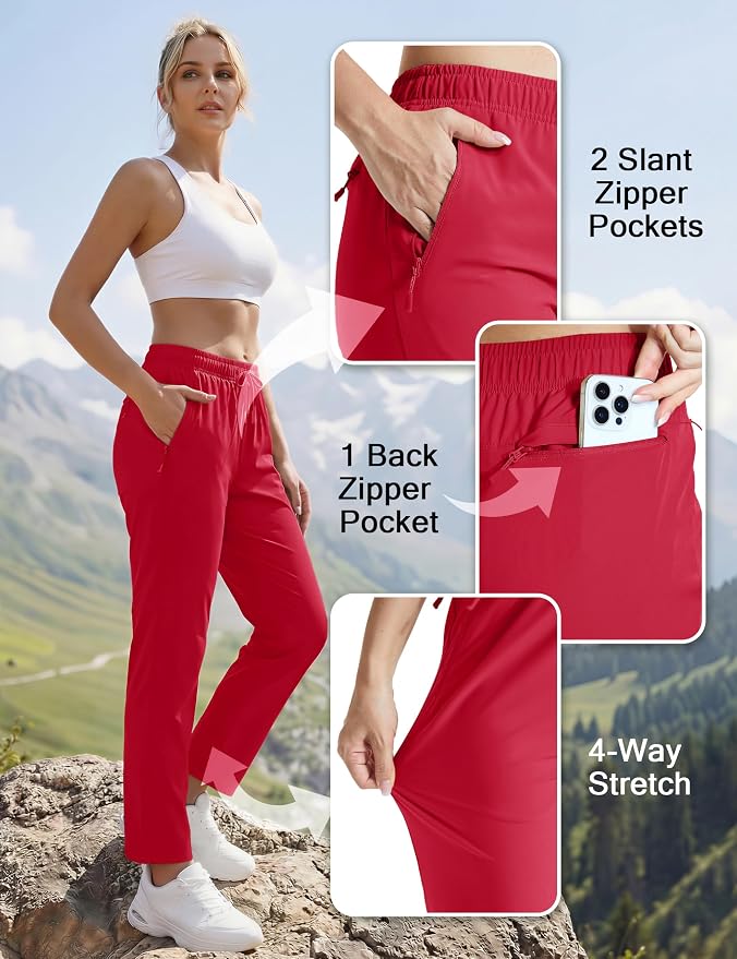 MAGCOMSEN Women's Hiking Pants Lightweight Quick Dry UPF 50 Water Resistant Elastic Waist Golf Travel Pants Zip Pockets