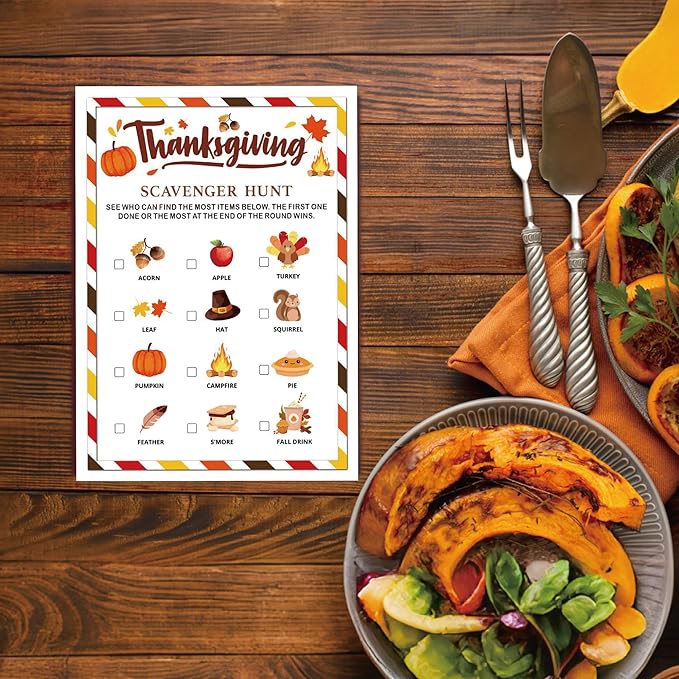 Thanksgiving Party Icebreaker Games Cards - Thanksgiving Scavenger Hunt Game Cards for 30 Guests, Turkey Dinner Party Activity for Teens Adults Party Favor and Supplies, 5 x 7 inches