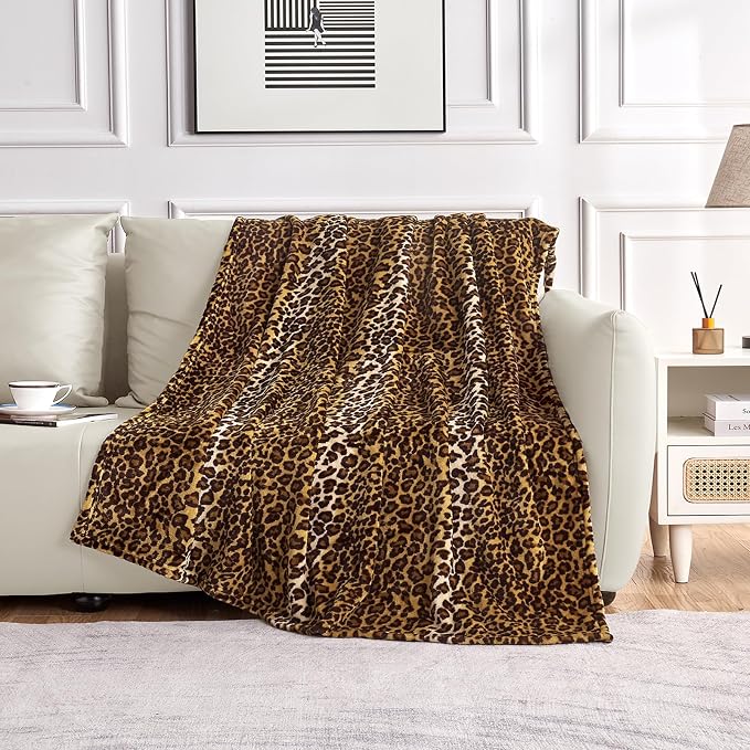 Edenleaf Leopard Print Blanket Fleece Throw for Bed Sofa Travel and Camping, Super Soft Cozy Fluffy Plush Cheetah Print Blanket for All Seasons 60"x80" (Dark Brown)