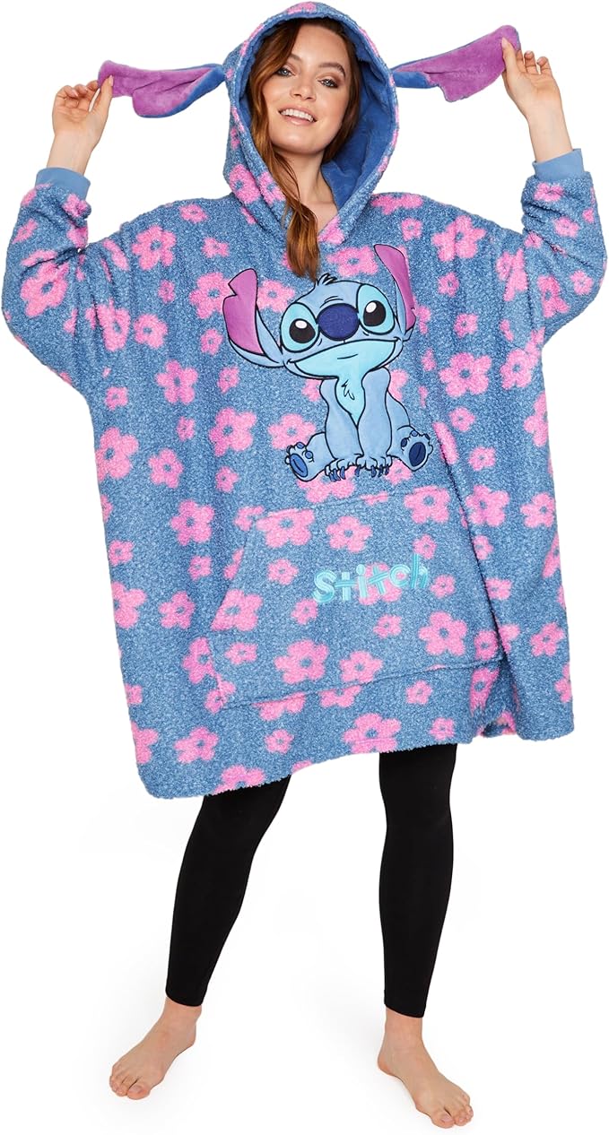 Disney Fleece Hoodie for Adults and Teenagers Oversized Hooded Poncho One Size - Stitch Gifts