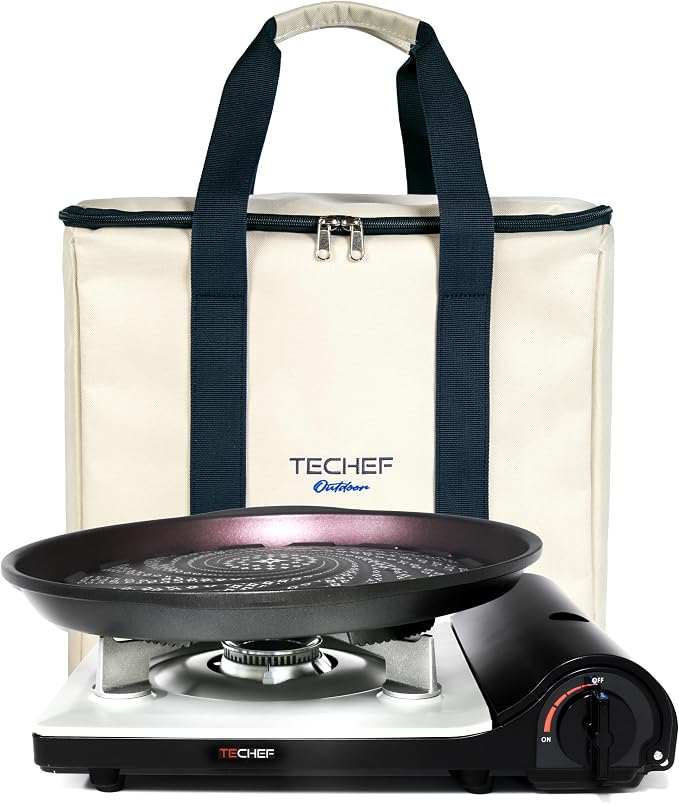 TECHEF - Stovetop Korean BBQ Non-Stick Grill Pan with Agni Portable Gas Stove Burner, Made in Korea (Essential KBBQ Set)