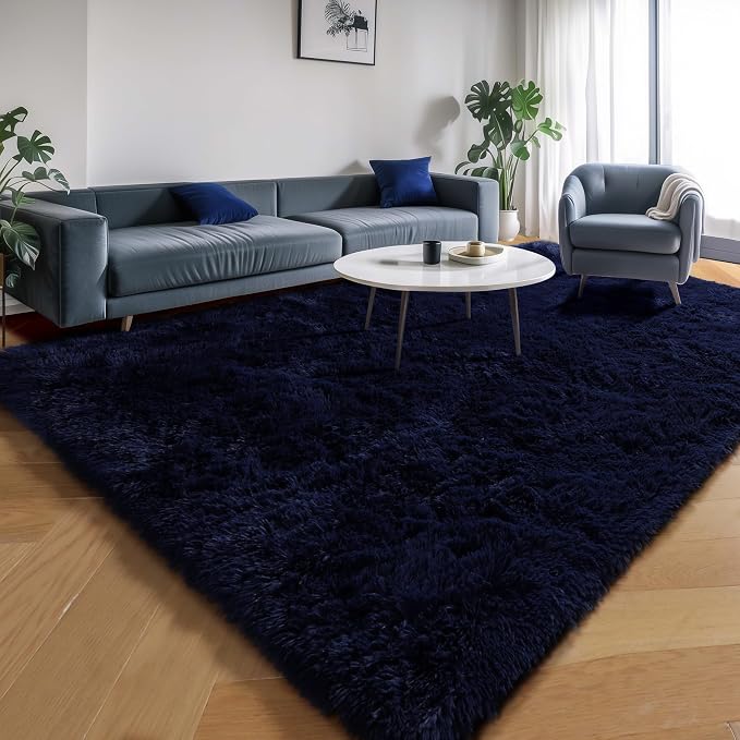 PAGISOFE Dark Navy Blue Rugs for Living Room 5x8 Ft, Plush Area Rugs for Bedroom, Non-Shedding, Indoor Furry Floor Rugs for Nursery Playroom, Shag Carpet for Kids Room Decor Aesthetic, Dark Blue