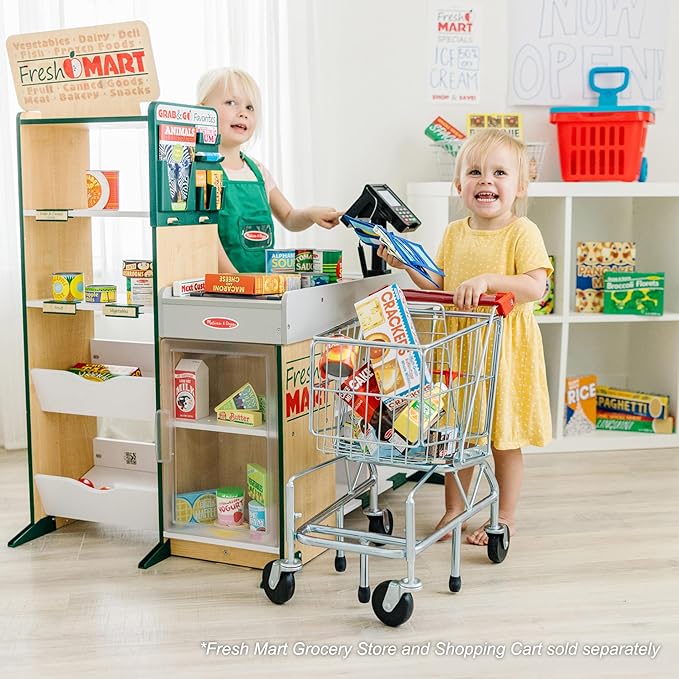 Melissa & Doug, Fresh Mart Pretend Grocery Store, Kids Cash Register with Scanner, Shelves, & Conveyor Belt, Kids Toys for Girls & Boys
