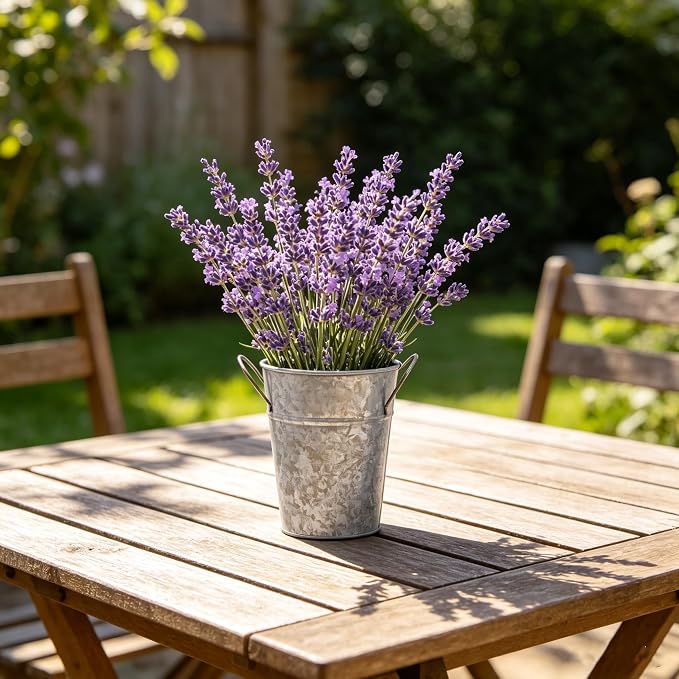 Hosley Set of 2 Galvanized Finish Bucket Vase with PVC Liner 5" Dia x 7" H, Ideal Gift for Floral Arrangements Wedding Home Office Party DIY Indoor Outdoor Garden Patio