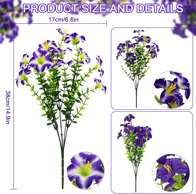 2 Set Artificial Petunias Flowers with Hanging Baskets, 24 Pcs Silk Petunia UV Resistant Purple Faux Petunias Flowers with Hanging Planter for Front Door Porch Spring Outside Decor (2, Purple)