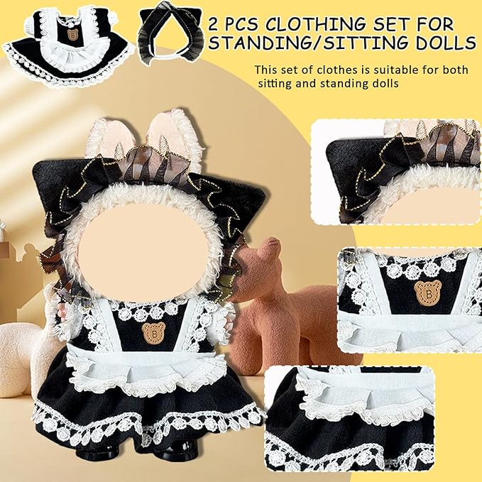 Doll Clothes for Labubu,Cute Outfit for 17cm Doll Clothe 2/3PCS Clothes and Hats Stylish Dolls Clothe for 17 cm Labubu,Casual Style Costumes for Labubu Dolls (Kurromii Style Set)