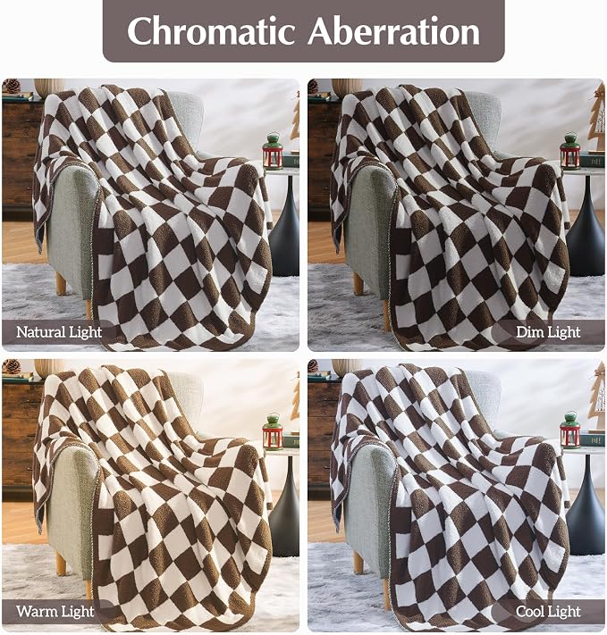Soft Checkered Throw Blanket for Couch-Cozy Warm Knitted Blankets | Lightweight Warm Fluffy Decor for Women, Mom, Her & Girls, Sofa, Chair, Bed, 50x70in, Coffee