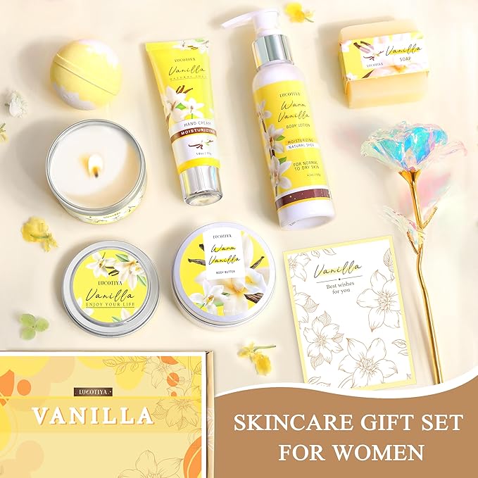 Gifts for Women, Birthday Gifts for Women, Bath and Body Gifts Set, Vanilla Spa Gift for Self Care,Thank you Relaxing Bath Sets for Mom, Girlfriend, Sister, Female Friends, Coworker