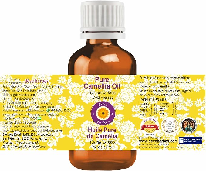 Greenwood Essential Camellia Oil (Camellia kissi) | Cold Pressed | Natural | Undiluted | For Diluting Essential Oils | For Hair, Skin & Massage | Men & Women | 30ml (1 oz)