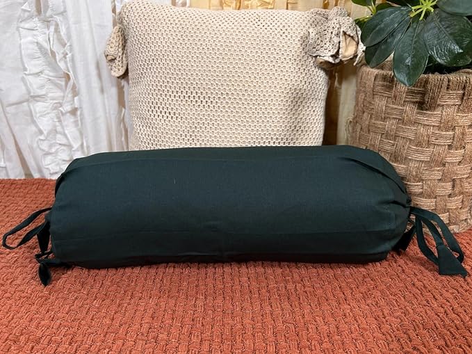 Round Bolster Cover Cervical Neck Roll Cotton Pillowcase for Cylindrical Pillow with Drawstring Closure Neck Pillow case 6" x 18" (15 x 45 cm) Bottle Green