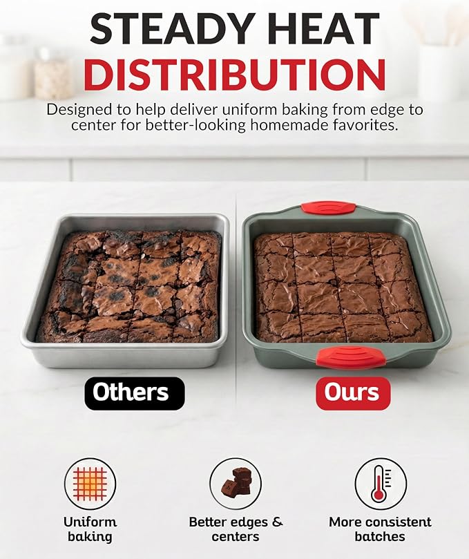 Boxiki Kitchen Non-Stick Steel 8x8 Square Baking Pan Durable, Convenient, and Premium Quality Non-Stick Baking Mold Bakeware.