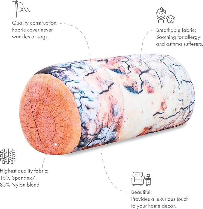 Microbead Log Roll Pillow - Bolster Tube Pillow Cushion Perfect Therapy Pillow - Airy Squishy Soft Bead Bag Bed Room Decoration, Neck Pillow Back Head Body Support, 15% - 14" X 8", Platanus Log
