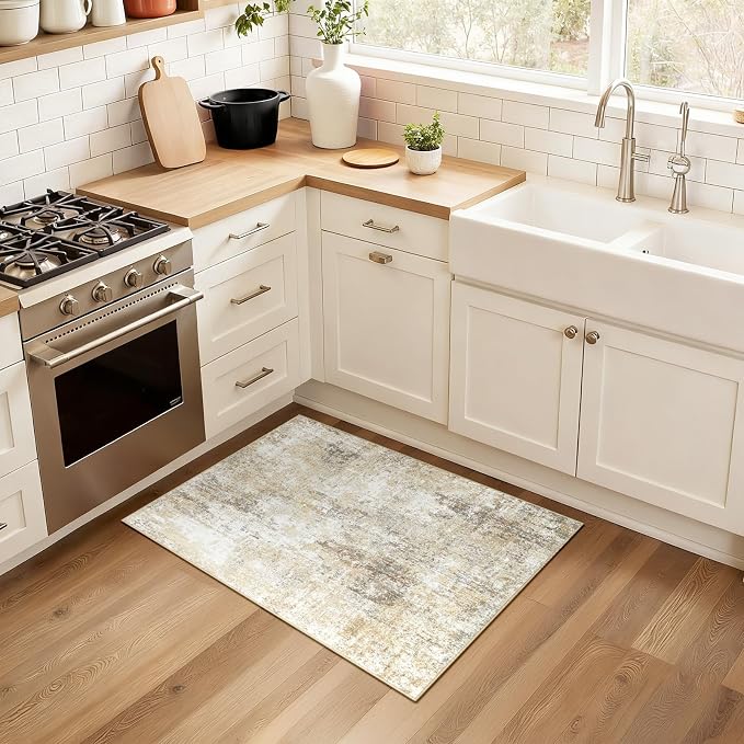 RELEANY Washable Area Rugs 2'x3' Non-Slip Modern Abstract Soft for Living Room Entryway Bedroom Kitchen, Print Pattern, Neutral Brown Gray