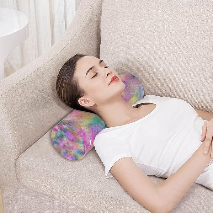 Colorful Floral Tie Dye Neck Roll Pillow Bolster Round Health Memory Foam Long Cervical Cylinder Pillows with Removable Washable Cover for Body Bed Legs Back Yoga