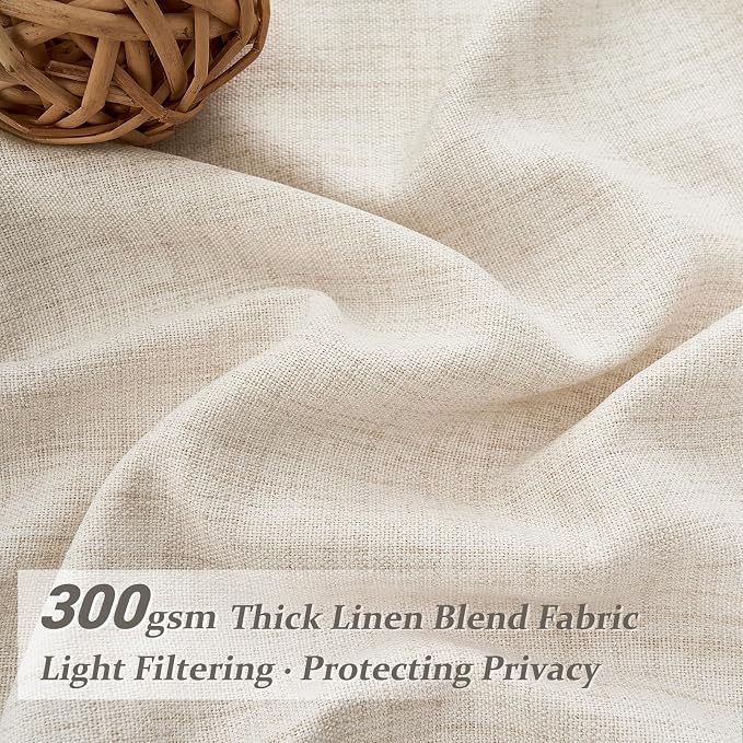 Birch 60 Inch Wide Light Filtering Room Divider Curtains 92 Inches Long 2 Panels Set, Memory Trained Pinch Pleated Privacy Curtain Natural Linen Blend Semi Sheer Country Windows Drapes 90-92 Length