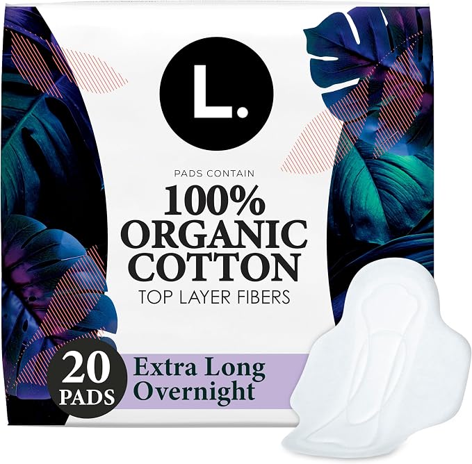 Ultra Thin Pads for Women, Organic Cotton Top Layer, Extra Long Overnight Absorbency, Menstrual Pads with Wings, Made Without Synthetic Pesticides and Fragrances, 20 Count