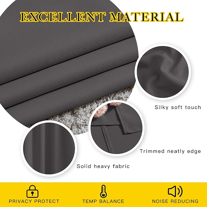 NICETOWN Blackout Grey Window Treatments 84 inch Long, Grommet Top Room Darkening Thermal Insulated Solid Vertical Curtains & Drapes for Bedroom/Kid Room, 2 Panels, W40 x L84