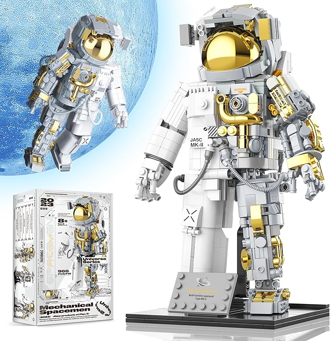 Space Astronaut Building Block for Boy 12+, Astronaut Building Block Set Flexible Space Explorer Toy with Display Stand, Cool Spaceman Building Set for Adults, 966Pcs