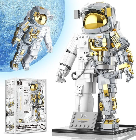 Space Astronaut Building Block for Boy 12+, Astronaut Building Block Set Flexible Space Explorer Toy with Display Stand, Cool Spaceman Building Set for Adults, 966Pcs