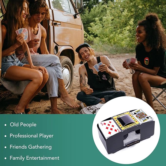 Automatic Card Shuffler 2 Deck, Battery Operated Card Dealer Machine, Electric Casino Card Shuffler for UNO, Blackjack, Texas Hold'em, Home Card Games