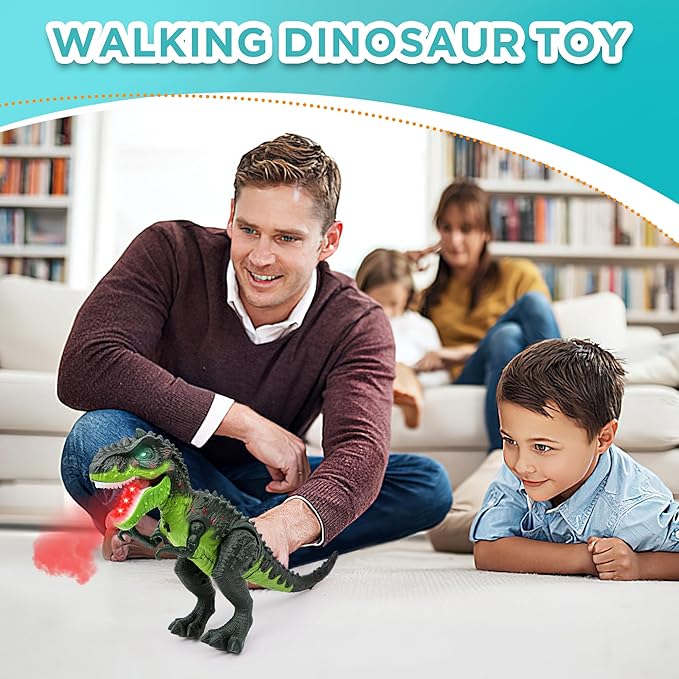 Electric Walking Dinosaur Toys for Kids - Small Tyrannosaurus with Detachable Tail Simulated Flame and Realistic Sounds, Best Dino Gifts for Boys & Girls 3-5 5-7