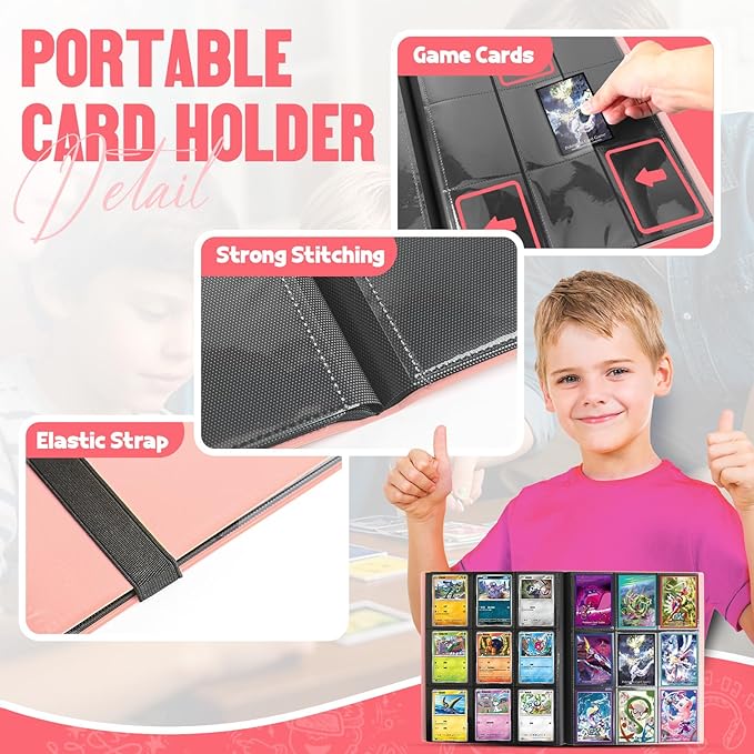 Card Binder 9-Pockets, Trading Card Binder, 20 Pages, 360 Card Capacity Collection Binder, Card Folder for MTG, TCG, Game Cards & Sports Cards(Pink)