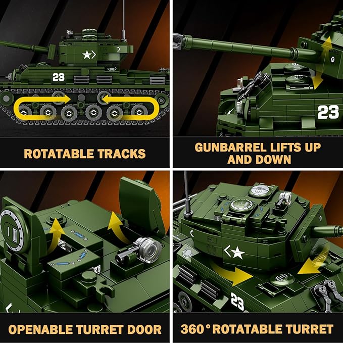 M4A3E8 Sherman Tank Building Set,WW2 Military American Armed Tanks Building Block Set for Military Fans,World of Tanks Authorized Products 77030,Ideal Gift for Adults Boys Kids Age 8+,836 PCS
