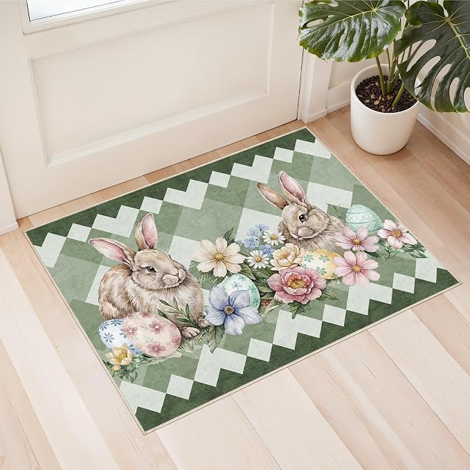 cotiled Area Rug for Living Room, Washable Non-Slip Large Area Rug, Indoor Floor Carpet Low Pile Soft Boho Farmhouse Rug for Bedroom Dining Room Green 2x3