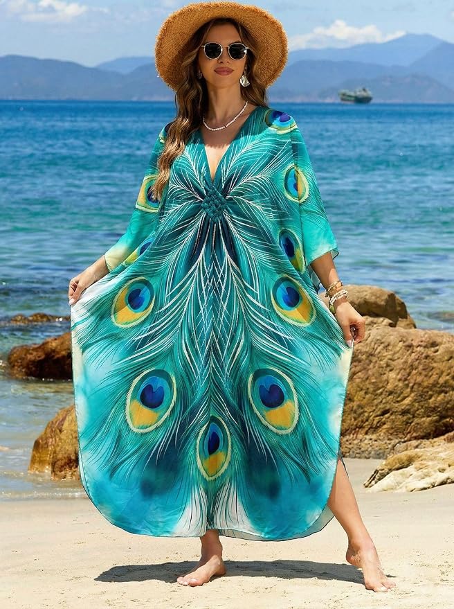 Mumu Dresses for Women Plus Size, Bohemian Kaftan Beach Cover Up Long Maxi Nightgown Soft Loungewear
