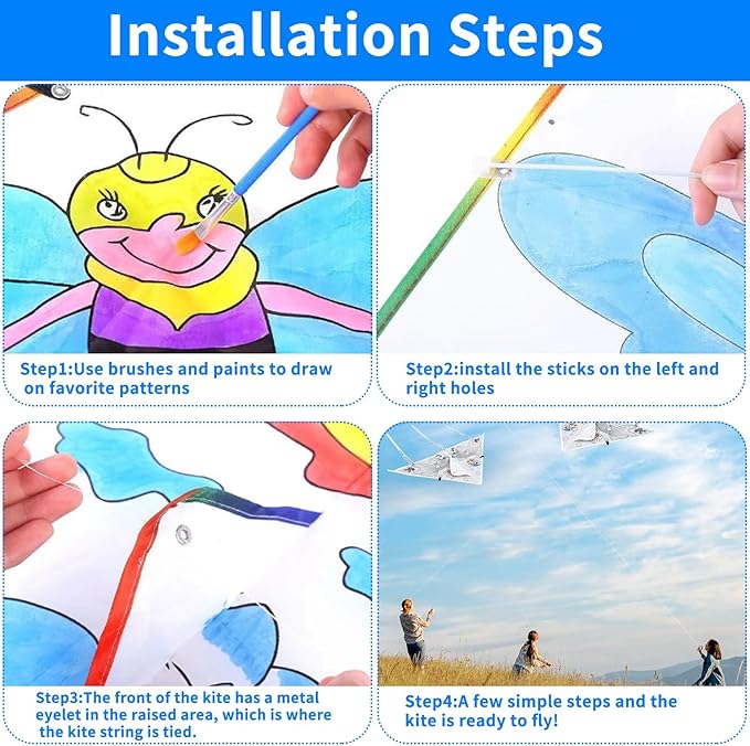 DIY Kids Color Filled Kites with Swivel Line,Colorful Life Painting Kite for Kids & Adults,Easy to Fly Kite Outdoor Park Grassland Activities