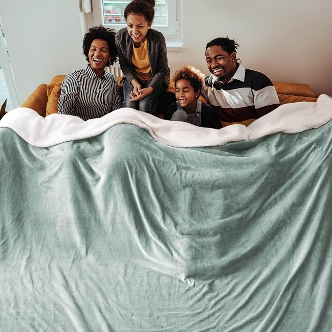 Bedsure GentleSoft Sherpa Fleece Cal King Blankets for Bed, Non-Heated, Thick and Warm Oversized Throw for Women and Men, Soft Fuzzy Plush Large Blanket for Winter, Sage Green, 112x98 Inches