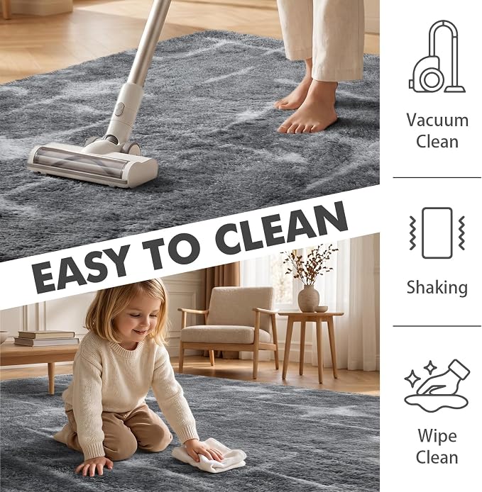 Area Rugs for Living Room, 5x7 Feet Soft Fluffy Shagg Plush Rug High Pile Non-Slip Floor Carpet for Bedroom Nursery Kids Home Dorm Decor Grey Star