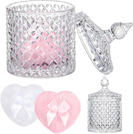 Tioncy 3 Pcs Large Body Powder Puff and Container Valentine's Day gift Powder Container with Puff Crystal Case Soft Washable Reusable Velour Face Body Glitter Wet Dry Makeup(Cylinder,Clear)