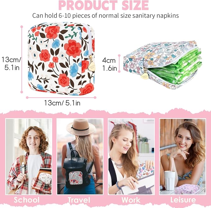 Sanitary Pad Storage Bag Portable Period Bag for Teen Pads/Sanitary Napkins/Small Tampons, Sanitary Napkin Storage Bag First Period Gifts for Teen Girls (White Puppy)