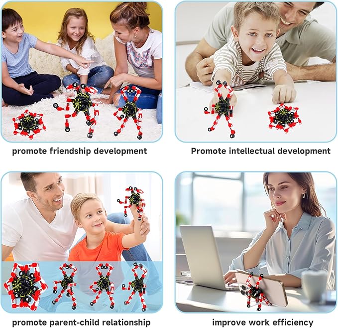 4 Pcs Fidget Toys Transformable Fidget Spinners Autism ADHD Anxiety Stress Relief Sensory Toys for Kids and Adults Deformable Robot Spinner Fingertip Gyros for Party Favors Classroom Prizes (Red)