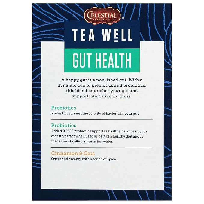 Celestial Seasonings TeaWell Herbal Tea, Gut Health, Organic Cinnamon Oat, 12 Count (Pack of 2)