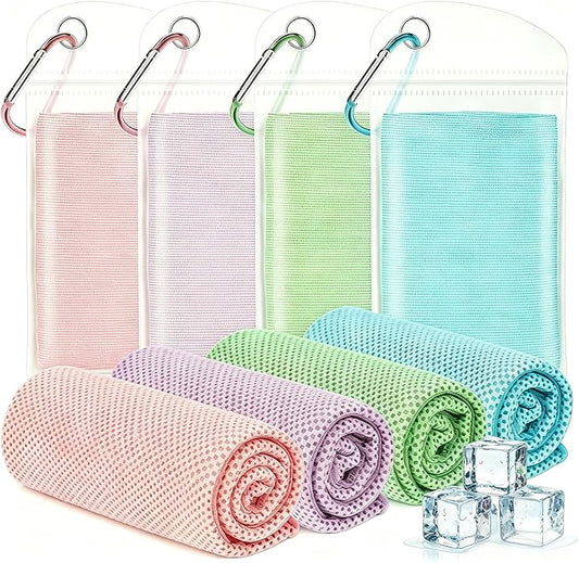 4 Packs Cooling Towels for Neck and Face(40"x 12"), Cool Sweat Towels for Hot Weather, Cooling Rag, Lightweight Soft Breathable Towels for Yoga, Sport, Workout