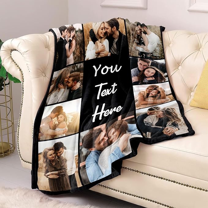 Custom Blanket with Picture Text Customizable Photo Blankets Customized Christmas Valentines Fathers Mother's Day Birthday Gifts Personalized Gifts for Mom Dad Girlfriend Boyfriend Wife Husband