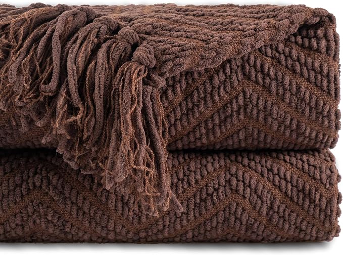 BATTILO HOME Dark Brown Throw Blanket for Couch, Knitted Brown Throw 50'' x 60'', Super Soft Cozy Warm Chocolate Throw for Living Room Chair Couch Bed Sofa Bedroom Home Decor