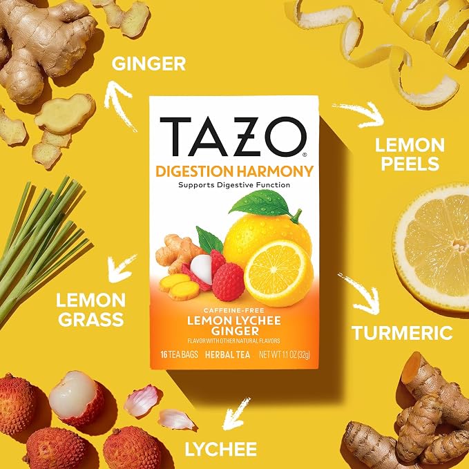TAZO Digestion Harmony Lemon Lychee Ginger Herbal Tea Bags - 16ct (6-Pack)