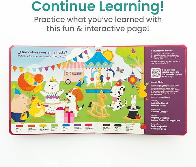 Binibi Spanish Musical Book Colors at The Birthday Party | Spanish Learning for Kids | Bilingual Book for Babies & Toddlers 1-3 | Libro en español para bebés