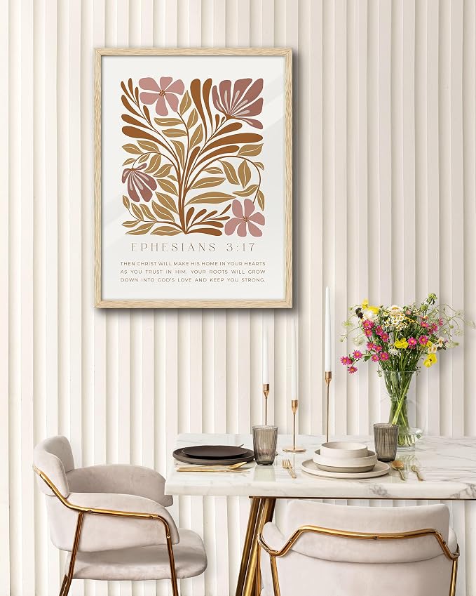 EcoHest 16x20 in Ephesians 3:17 Abstract Floral Framed Christian Wall Art | Solid Oak Wood Frame with Canvas Wall Art, Scripture Bible Verse Wall Decor for Bedroom, Living Room, Office, Church, 1Pack