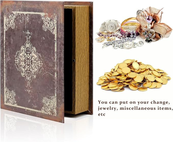 Jolitac Wooden Decorative Book Boxes 3-Pack - Vintage Style Secret Storage Boxes Handcrafted Wooden Storage Containers with Rustic Magnetic Closure for Jewelry & Keepsakes (Dark Vintage)