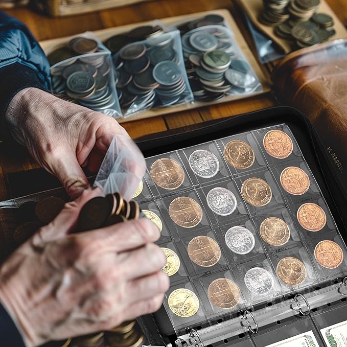 Coin Collection Book Album Holder for Collectors, 400 Pockets Fireproof Coin Collection Book & 36 Paper Money Organizer Binder for Coin Currency Collection Supplies,Bill,Pennies,Badges,Tokens