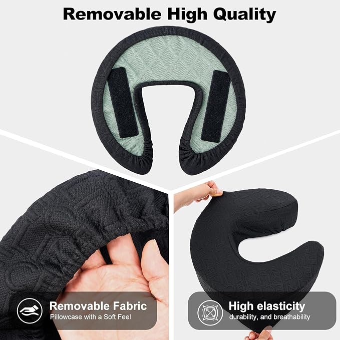 Massage Headrest for Bed with Adjustable Height, Memory Foam Face Cradle, Washable Pillowcase for Home Mat(Black)