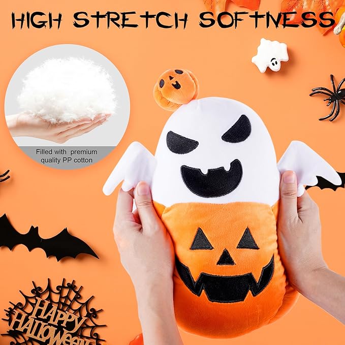 Halloween Pumpkin Plush Ghost Toy, 12 Inch Cute Spooky Jack O' Lantern Ghost Stuffed Animal, Soft Plushies Pillow Halloween Party Decor and Gifts for Kids Boys Girls