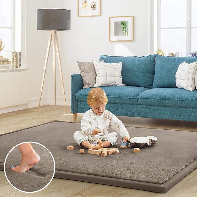 Baby Play Mat for Floor Nursery Rug Muscle Mat Area Rug Playroom Rug 59"x59" Playpen Mat Elastic Foam 1.3" Thick Crawling Mat for Babies,Toddlers, Infants, Kids,Camel
