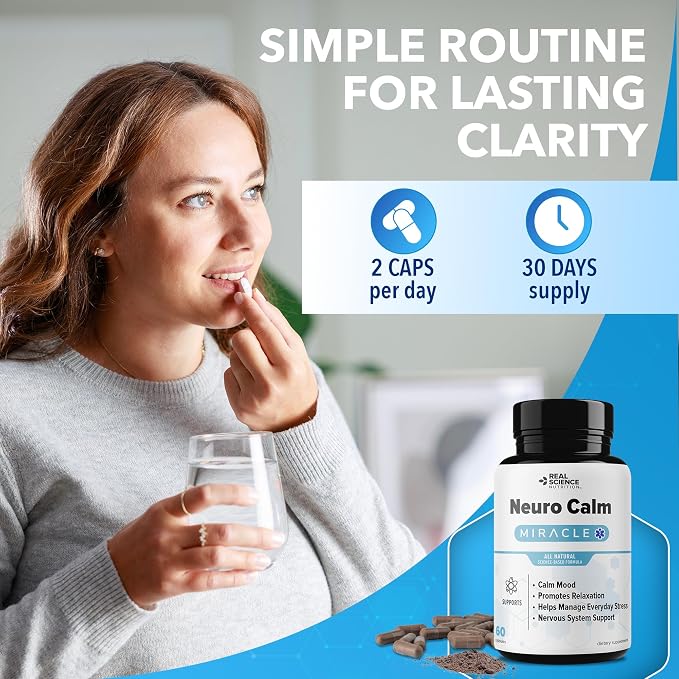 Real Science Neuro Calm All Natural Stress Support Supplement for Mood & Relaxation Includes Vinitrox & GABA for Daily Wellness & Nervous System Support Non Drowsy, Made in USA, 60 Capsules