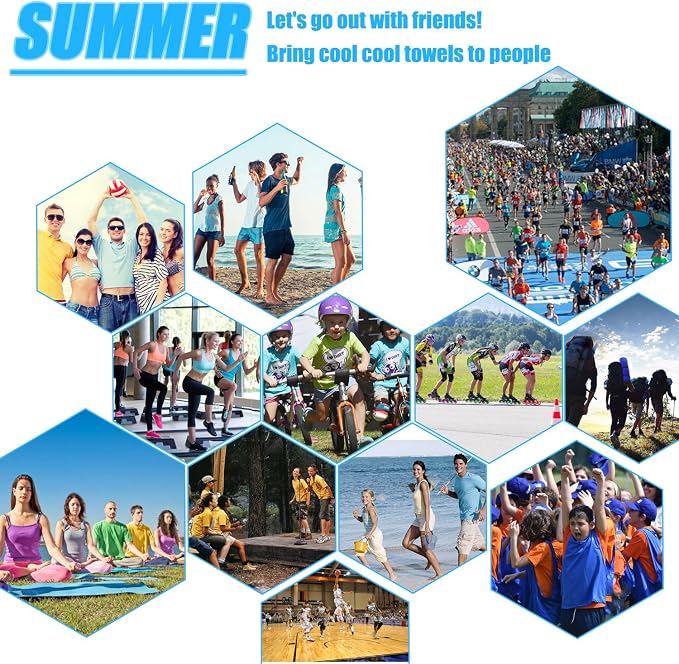 Cooling Towel (Pack of 20, 40"x12") with Pouches for Sports, Workout, Fitness, Gym, Yoga, Golf, Pilates, Travel, Camping & More